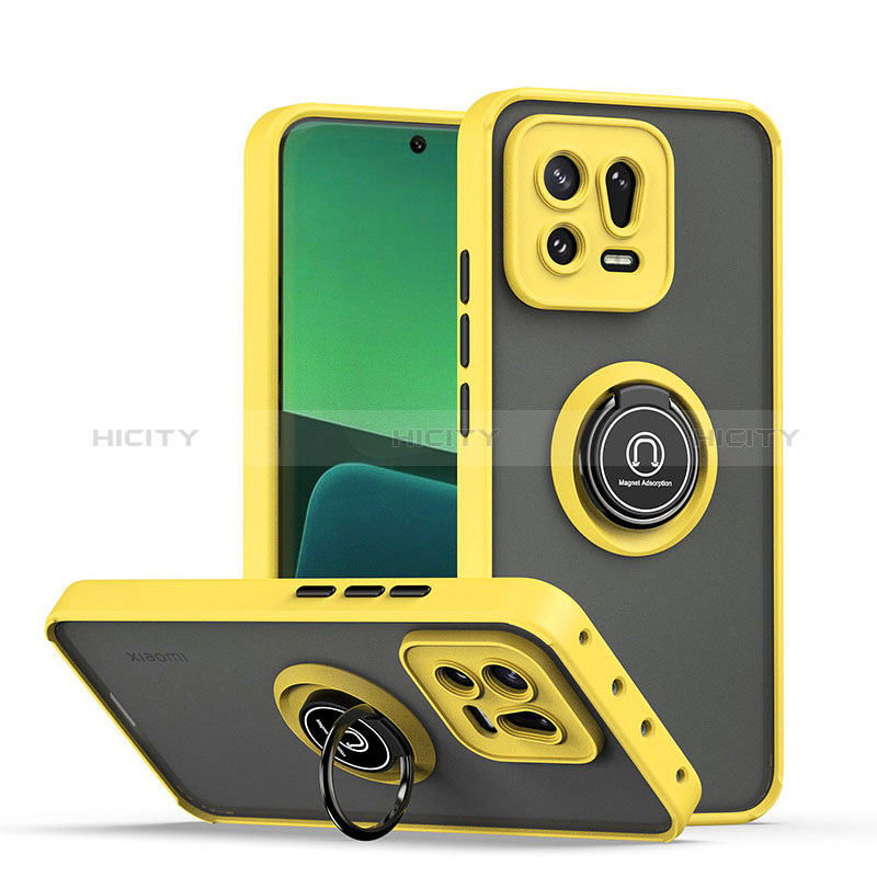 Funda Bumper Silicona y Plastico Mate Carcasa con Magnetico Anillo de dedo Soporte QW2 para Xiaomi Mi 13 5G