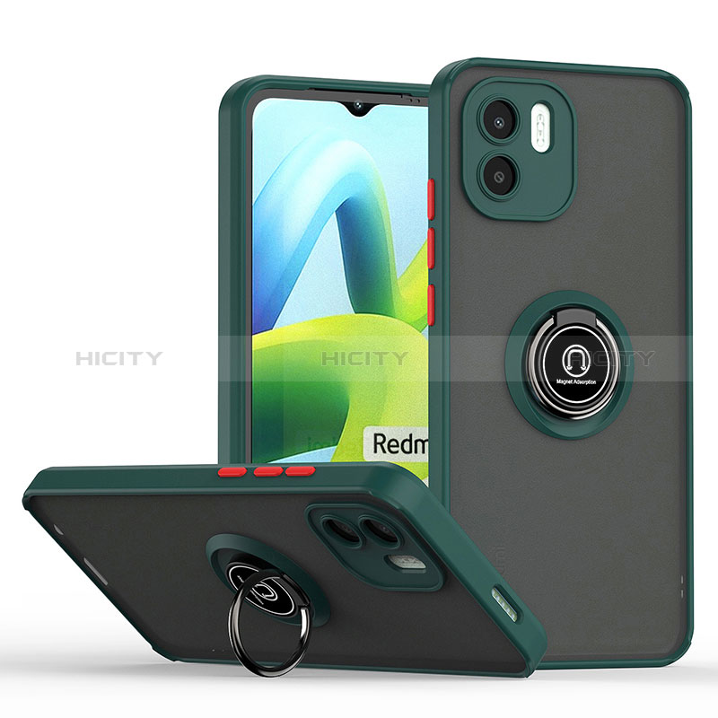 Funda Bumper Silicona y Plastico Mate Carcasa con Magnetico Anillo de dedo Soporte QW2 para Xiaomi Poco C50 Verde Noche