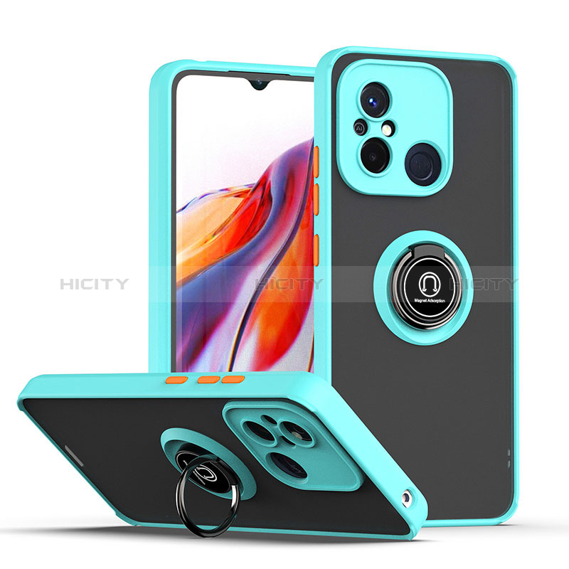 Funda Bumper Silicona y Plastico Mate Carcasa con Magnetico Anillo de dedo Soporte QW2 para Xiaomi Poco C55 Cian