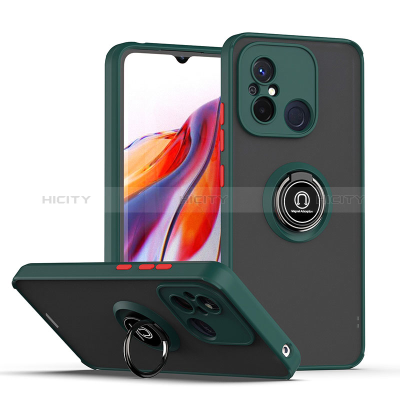 Funda Bumper Silicona y Plastico Mate Carcasa con Magnetico Anillo de dedo Soporte QW2 para Xiaomi Poco C55 Verde Noche