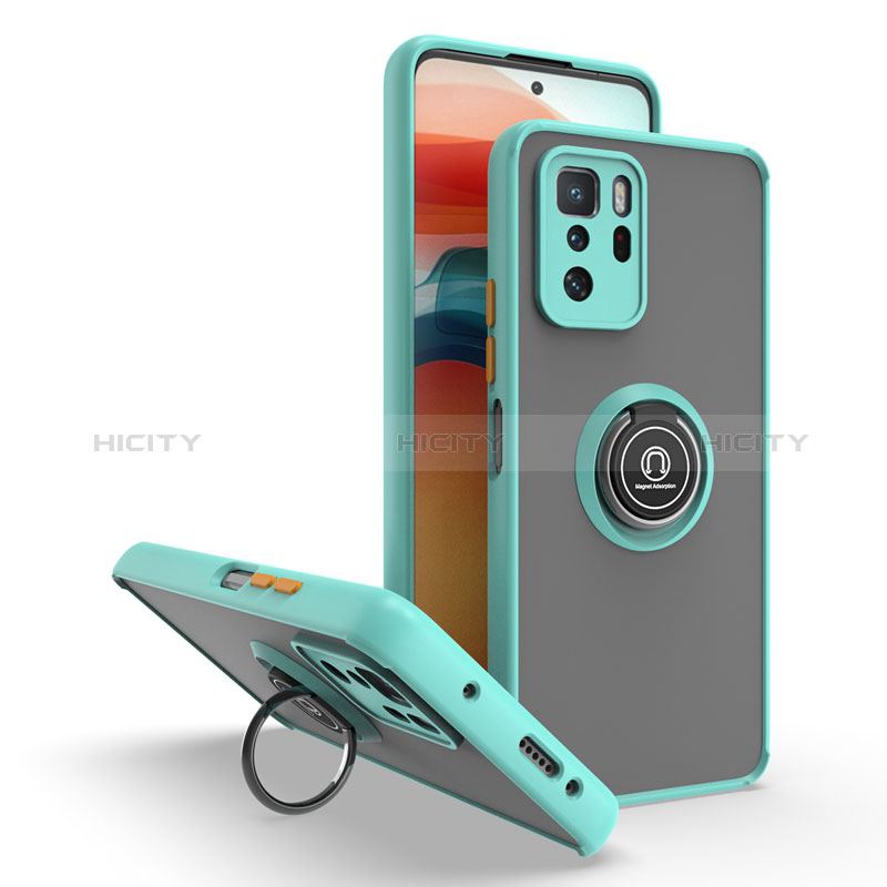 Funda Bumper Silicona y Plastico Mate Carcasa con Magnetico Anillo de dedo Soporte QW2 para Xiaomi Poco X3 GT 5G Cian