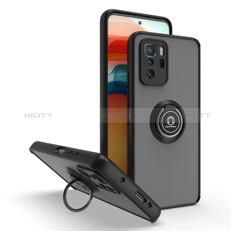 Funda Bumper Silicona y Plastico Mate Carcasa con Magnetico Anillo de dedo Soporte QW2 para Xiaomi Poco X3 GT 5G Negro