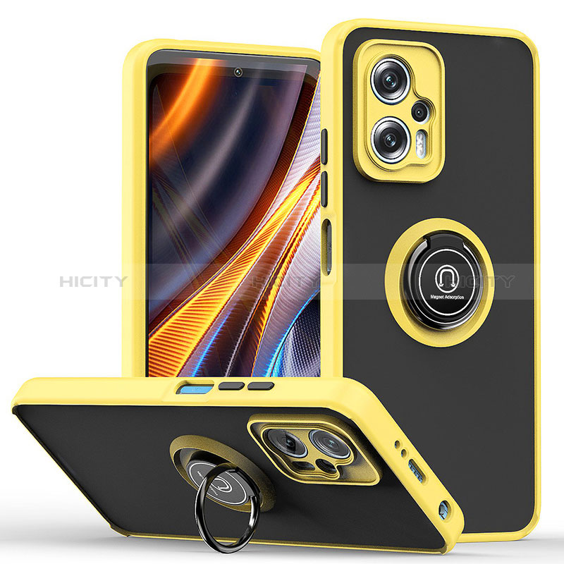 Funda Bumper Silicona y Plastico Mate Carcasa con Magnetico Anillo de dedo Soporte QW2 para Xiaomi Poco X4 GT 5G Amarillo