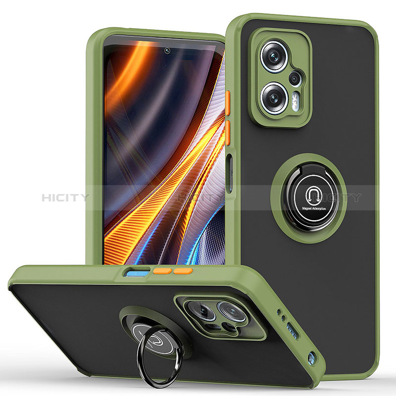 Funda Bumper Silicona y Plastico Mate Carcasa con Magnetico Anillo de dedo Soporte QW2 para Xiaomi Poco X4 GT 5G Ejercito Verde