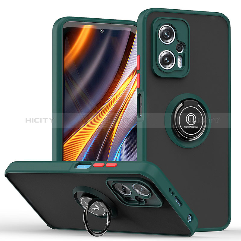 Funda Bumper Silicona y Plastico Mate Carcasa con Magnetico Anillo de dedo Soporte QW2 para Xiaomi Poco X4 GT 5G Verde Noche