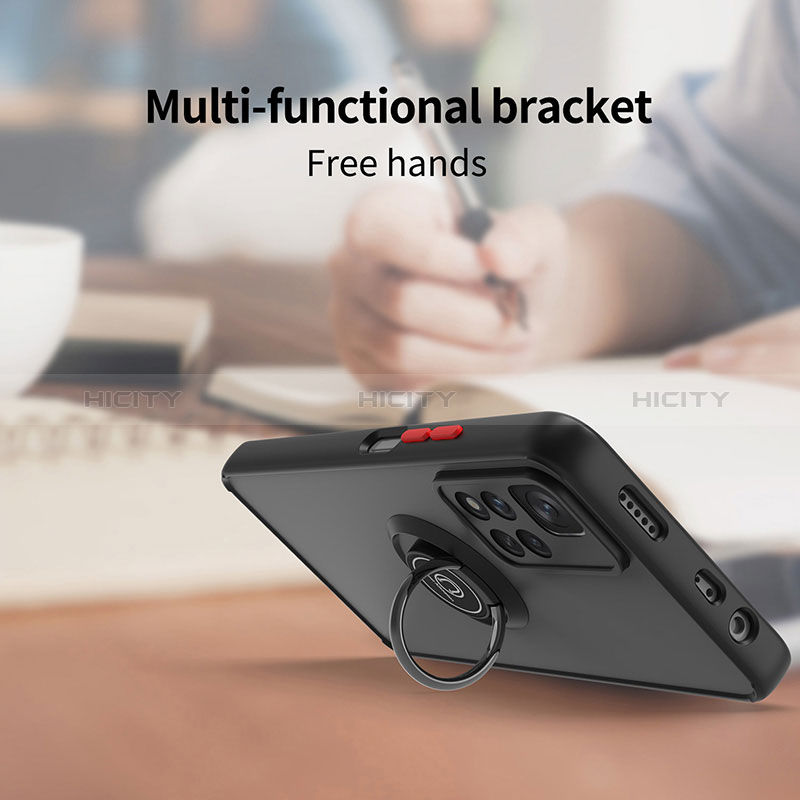 Funda Bumper Silicona y Plastico Mate Carcasa con Magnetico Anillo de dedo Soporte QW2 para Xiaomi Poco X4 NFC