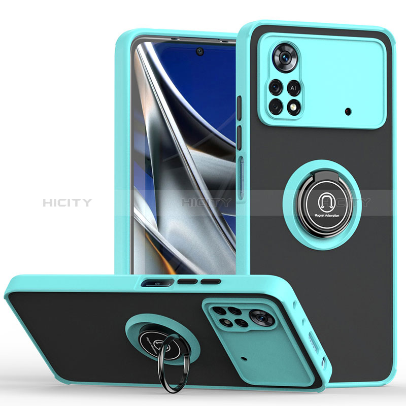 Funda Bumper Silicona y Plastico Mate Carcasa con Magnetico Anillo de dedo Soporte QW2 para Xiaomi Poco X4 Pro 5G