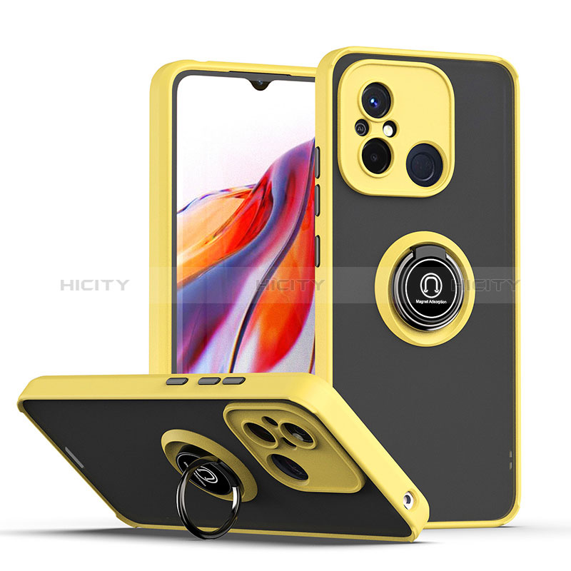 Funda Bumper Silicona y Plastico Mate Carcasa con Magnetico Anillo de dedo Soporte QW2 para Xiaomi Redmi 11A 4G Amarillo