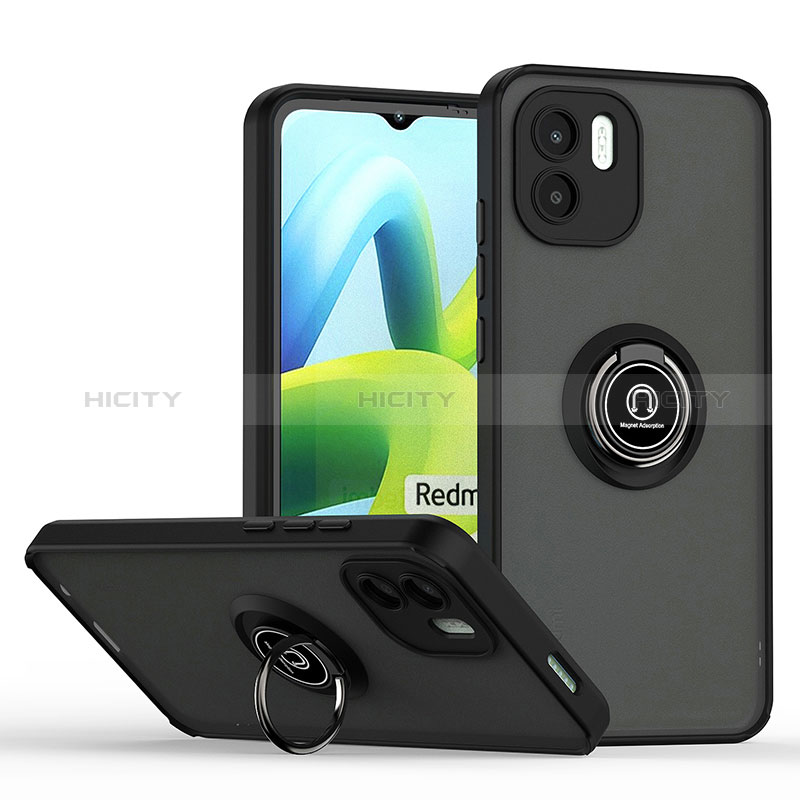 Funda Bumper Silicona y Plastico Mate Carcasa con Magnetico Anillo de dedo Soporte QW2 para Xiaomi Redmi A2 Negro