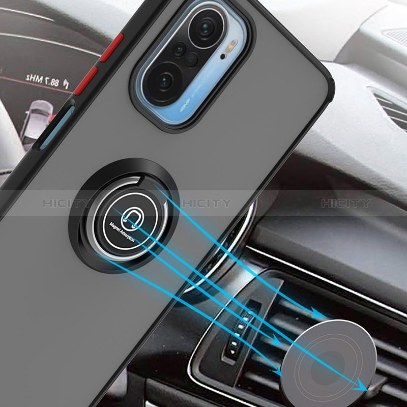 Funda Bumper Silicona y Plastico Mate Carcasa con Magnetico Anillo de dedo Soporte QW2 para Xiaomi Redmi K40 Pro 5G