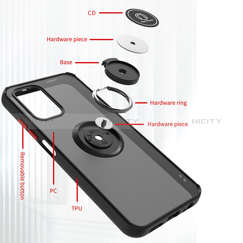 Funda Bumper Silicona y Plastico Mate Carcasa con Magnetico Anillo de dedo Soporte QW2 para Xiaomi Redmi Note 10 4G