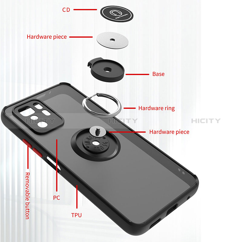 Funda Bumper Silicona y Plastico Mate Carcasa con Magnetico Anillo de dedo Soporte QW2 para Xiaomi Redmi Note 10 Pro 5G