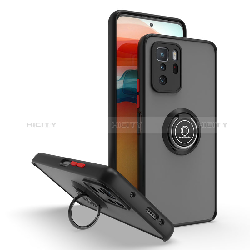 Funda Bumper Silicona y Plastico Mate Carcasa con Magnetico Anillo de dedo Soporte QW2 para Xiaomi Redmi Note 10 Pro 5G