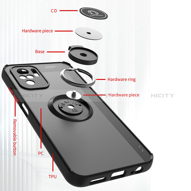 Funda Bumper Silicona y Plastico Mate Carcasa con Magnetico Anillo de dedo Soporte QW2 para Xiaomi Redmi Note 10 Pro Max