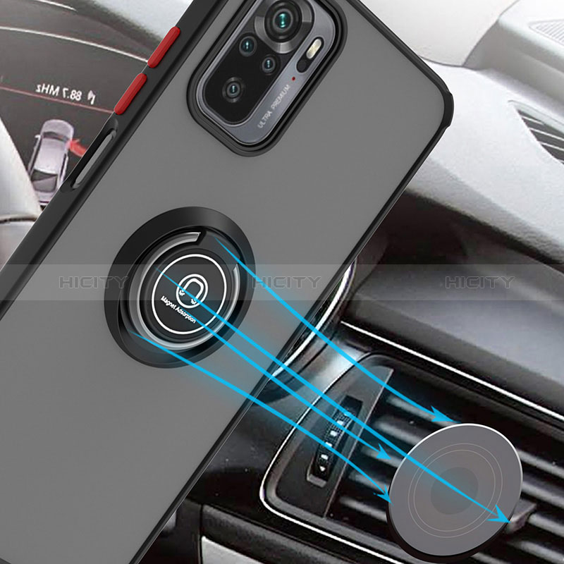 Funda Bumper Silicona y Plastico Mate Carcasa con Magnetico Anillo de dedo Soporte QW2 para Xiaomi Redmi Note 10S 4G