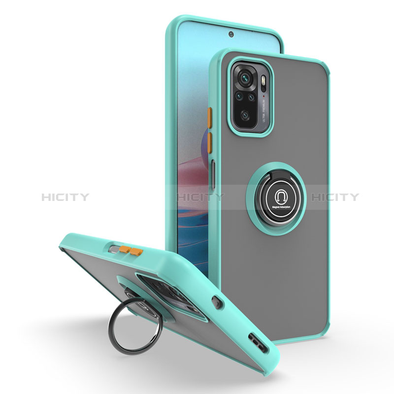 Funda Bumper Silicona y Plastico Mate Carcasa con Magnetico Anillo de dedo Soporte QW2 para Xiaomi Redmi Note 10S 4G