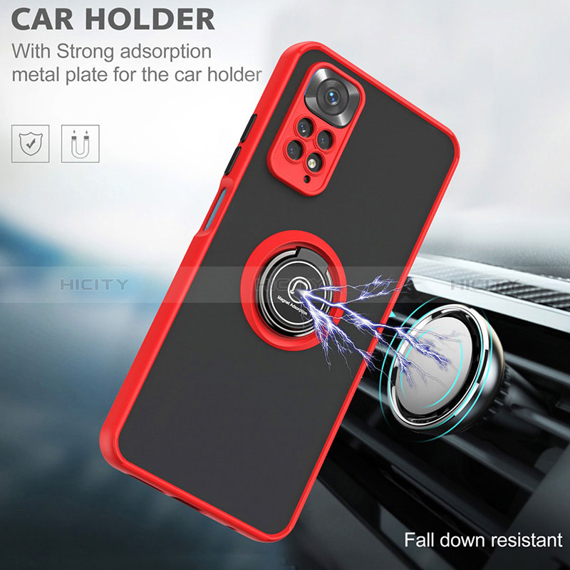 Funda Bumper Silicona y Plastico Mate Carcasa con Magnetico Anillo de dedo Soporte QW2 para Xiaomi Redmi Note 11 4G (2022)