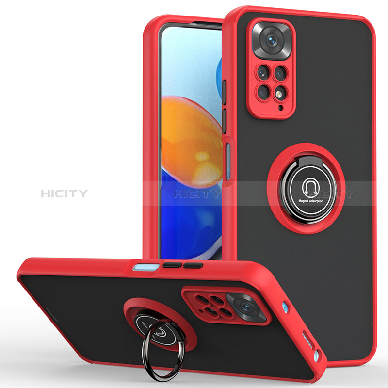 Funda Bumper Silicona y Plastico Mate Carcasa con Magnetico Anillo de dedo Soporte QW2 para Xiaomi Redmi Note 11 4G (2022)