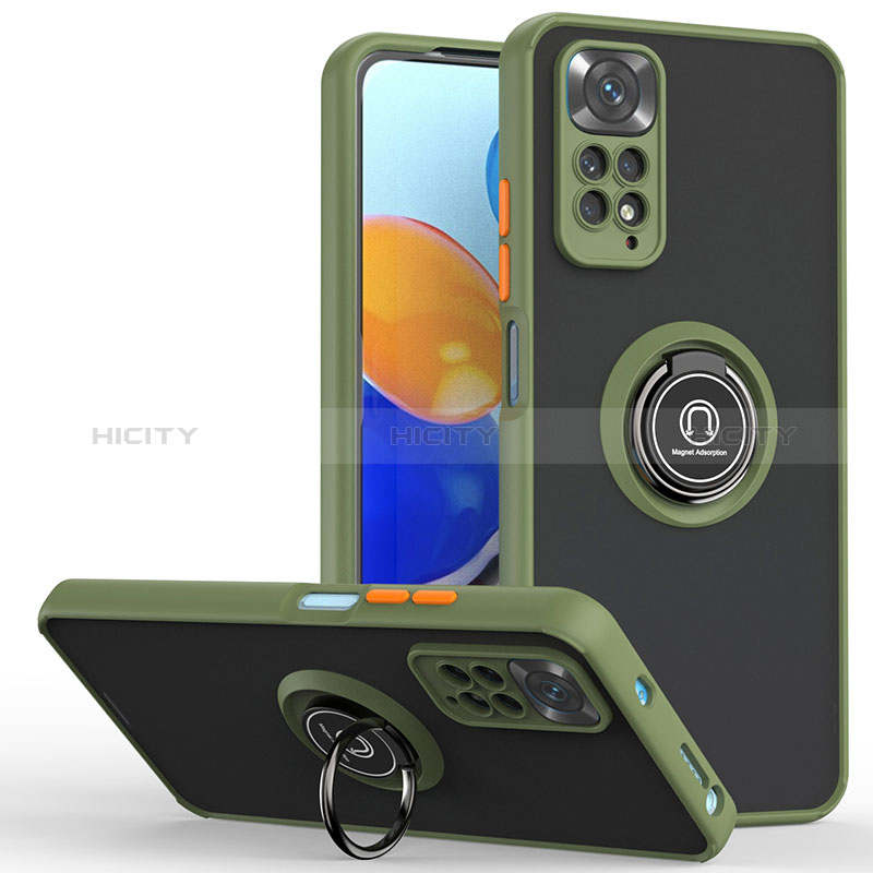 Funda Bumper Silicona y Plastico Mate Carcasa con Magnetico Anillo de dedo Soporte QW2 para Xiaomi Redmi Note 11 4G (2022)