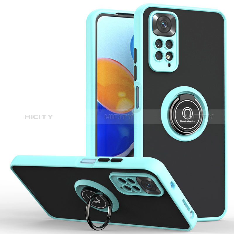 Funda Bumper Silicona y Plastico Mate Carcasa con Magnetico Anillo de dedo Soporte QW2 para Xiaomi Redmi Note 11 4G (2022)