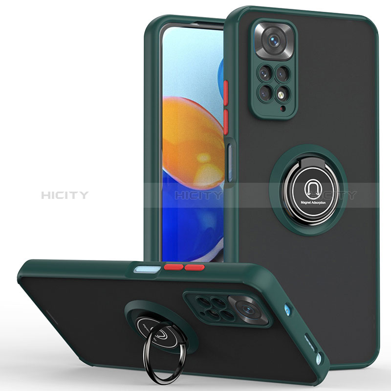 Funda Bumper Silicona y Plastico Mate Carcasa con Magnetico Anillo de dedo Soporte QW2 para Xiaomi Redmi Note 11 Pro 5G