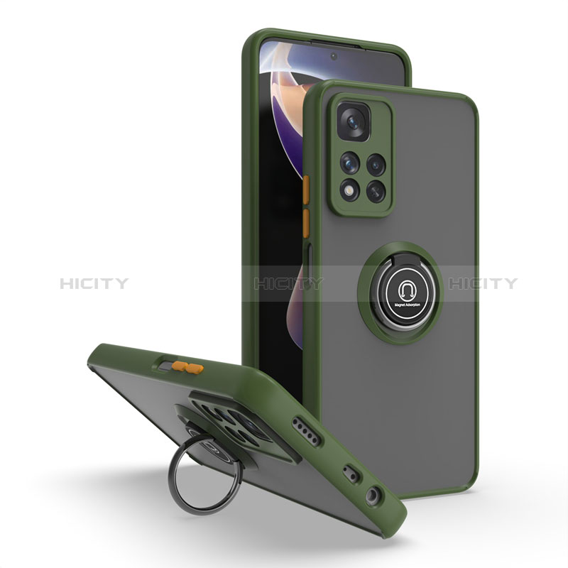 Funda Bumper Silicona y Plastico Mate Carcasa con Magnetico Anillo de dedo Soporte QW2 para Xiaomi Redmi Note 11 Pro+ Plus 5G Ejercito Verde