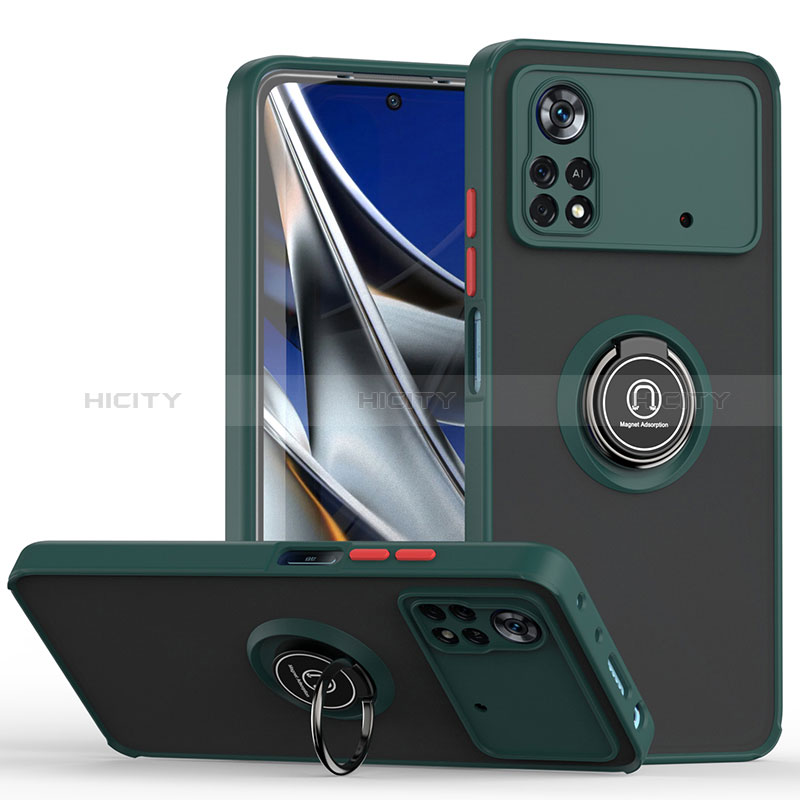 Funda Bumper Silicona y Plastico Mate Carcasa con Magnetico Anillo de dedo Soporte QW2 para Xiaomi Redmi Note 11E Pro 5G Verde Noche