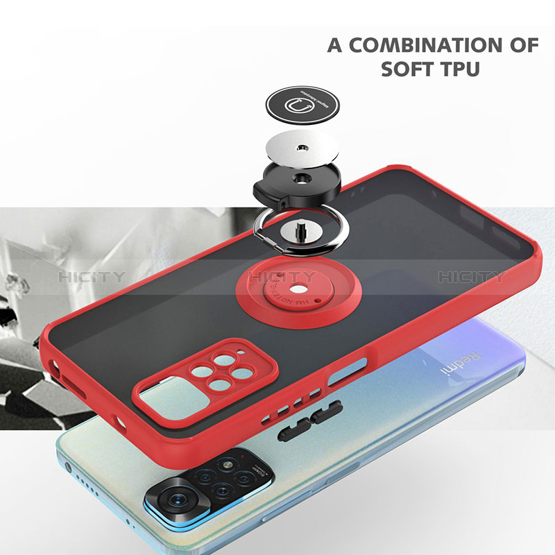 Funda Bumper Silicona y Plastico Mate Carcasa con Magnetico Anillo de dedo Soporte QW2 para Xiaomi Redmi Note 11S 4G