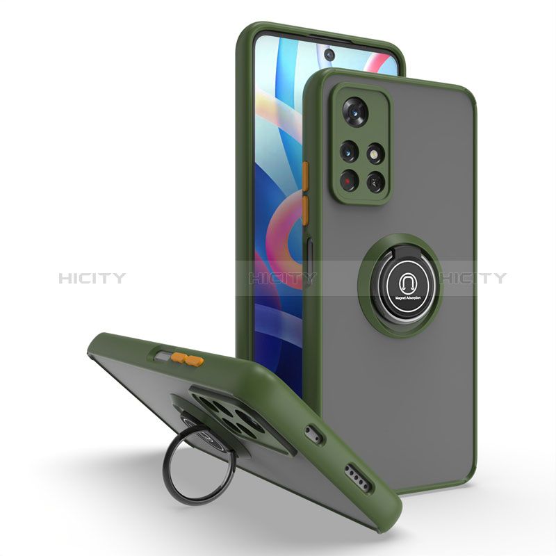 Funda Bumper Silicona y Plastico Mate Carcasa con Magnetico Anillo de dedo Soporte QW2 para Xiaomi Redmi Note 11S 5G