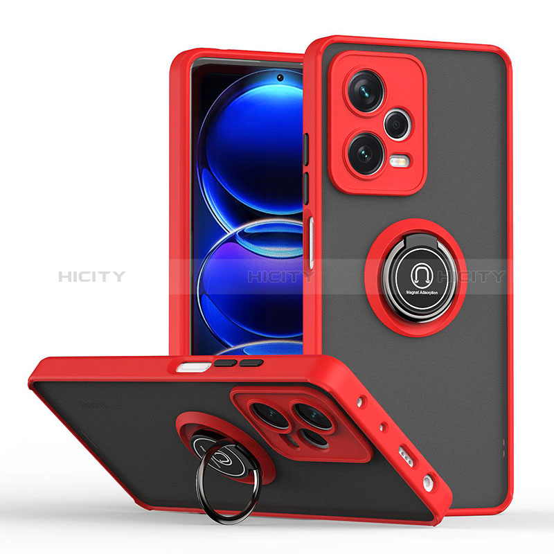 Funda Bumper Silicona y Plastico Mate Carcasa con Magnetico Anillo de dedo Soporte QW2 para Xiaomi Redmi Note 12 Explorer Rojo