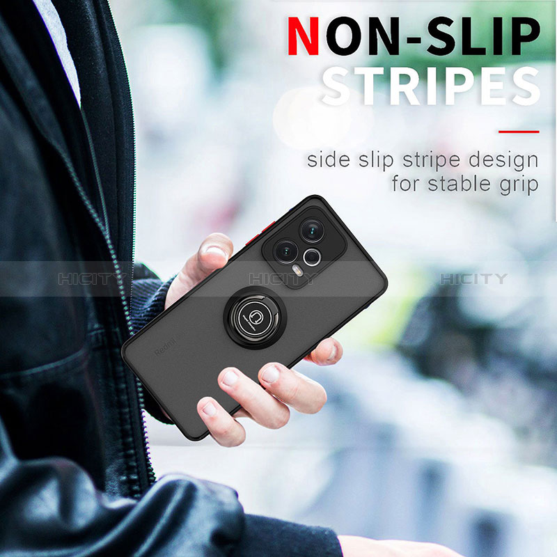 Funda Bumper Silicona y Plastico Mate Carcasa con Magnetico Anillo de dedo Soporte QW2 para Xiaomi Redmi Note 12 Pro 5G