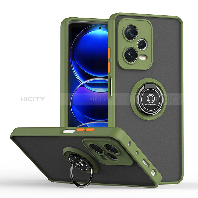 Funda Bumper Silicona y Plastico Mate Carcasa con Magnetico Anillo de dedo Soporte QW2 para Xiaomi Redmi Note 12 Pro+ Plus 5G