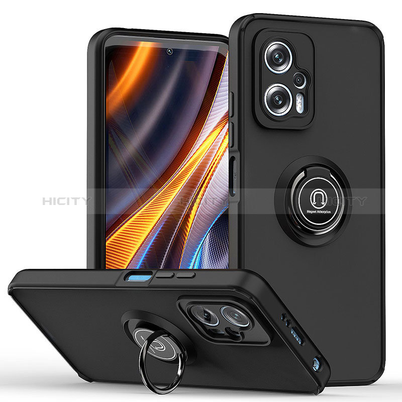 Funda Bumper Silicona y Plastico Mate Carcasa con Magnetico Anillo de dedo Soporte QW2 para Xiaomi Redmi Note 12T Pro 5G