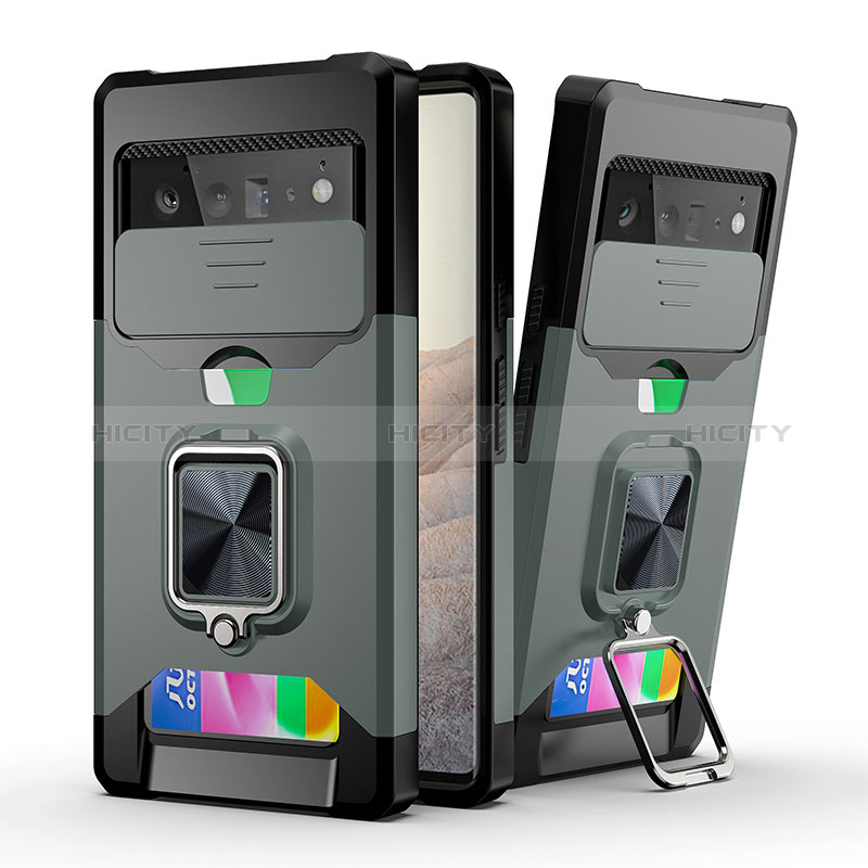 Funda Bumper Silicona y Plastico Mate Carcasa con Magnetico Anillo de dedo Soporte QW3 para Google Pixel 6 Pro 5G