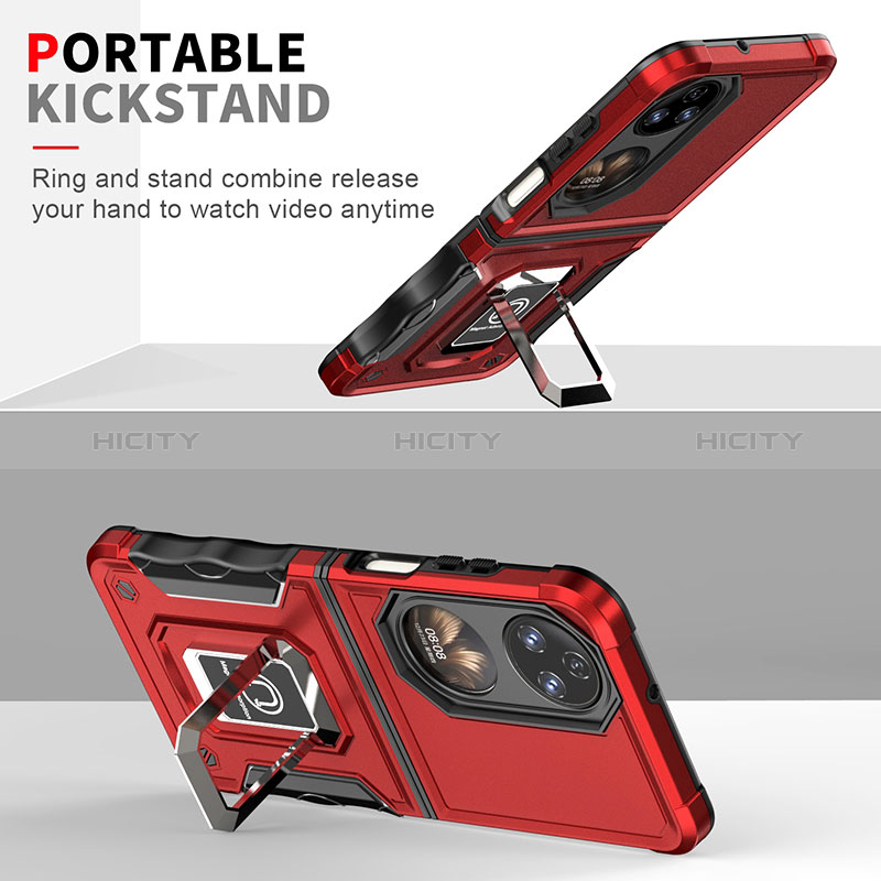 Funda Bumper Silicona y Plastico Mate Carcasa con Magnetico Anillo de dedo Soporte QW3 para Huawei P50 Pocket