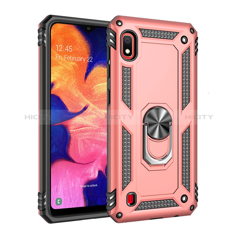 Funda Bumper Silicona y Plastico Mate Carcasa con Magnetico Anillo de dedo Soporte QW3 para Samsung Galaxy A10 Oro Rosa