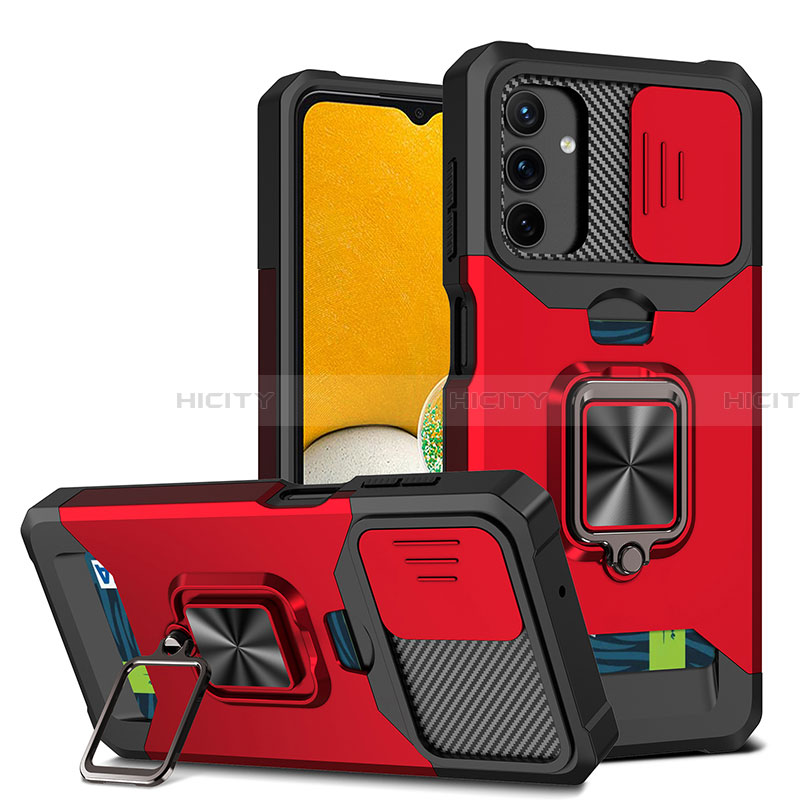 Funda Bumper Silicona y Plastico Mate Carcasa con Magnetico Anillo de dedo Soporte QW3 para Samsung Galaxy A13 5G Rojo