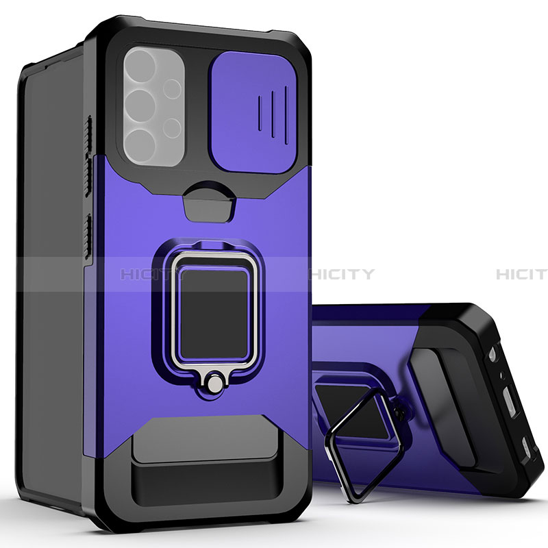 Funda Bumper Silicona y Plastico Mate Carcasa con Magnetico Anillo de dedo Soporte QW3 para Samsung Galaxy A32 4G Morado