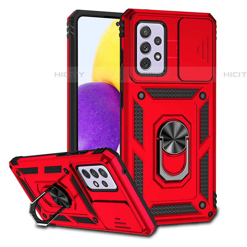 Funda Bumper Silicona y Plastico Mate Carcasa con Magnetico Anillo de dedo Soporte QW3 para Samsung Galaxy A72 5G Rojo