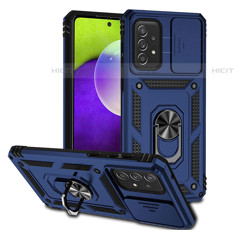 Funda Bumper Silicona y Plastico Mate Carcasa con Magnetico Anillo de dedo Soporte QW3 para Samsung Galaxy A73 5G Azul