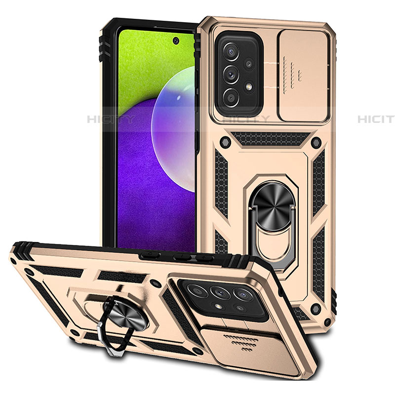 Funda Bumper Silicona y Plastico Mate Carcasa con Magnetico Anillo de dedo Soporte QW3 para Samsung Galaxy A73 5G Oro