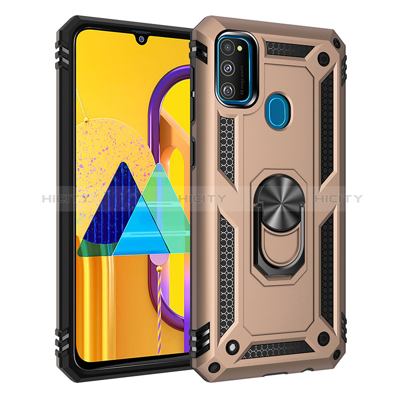 Funda Bumper Silicona y Plastico Mate Carcasa con Magnetico Anillo de dedo Soporte QW3 para Samsung Galaxy M30s Oro