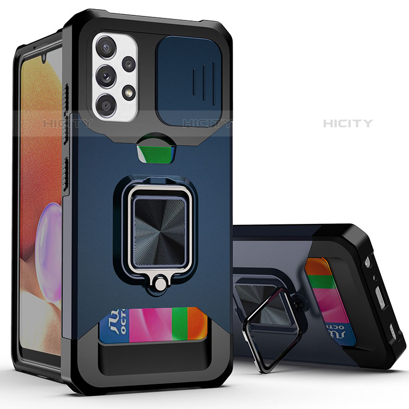 Funda Bumper Silicona y Plastico Mate Carcasa con Magnetico Anillo de dedo Soporte QW3 para Samsung Galaxy M32 5G