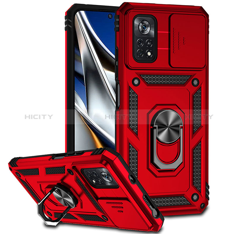 Funda Bumper Silicona y Plastico Mate Carcasa con Magnetico Anillo de dedo Soporte QW3 para Xiaomi Poco X4 Pro 5G