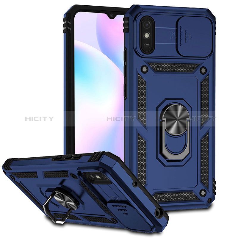 Funda Bumper Silicona y Plastico Mate Carcasa con Magnetico Anillo de dedo Soporte QW3 para Xiaomi Redmi 9A