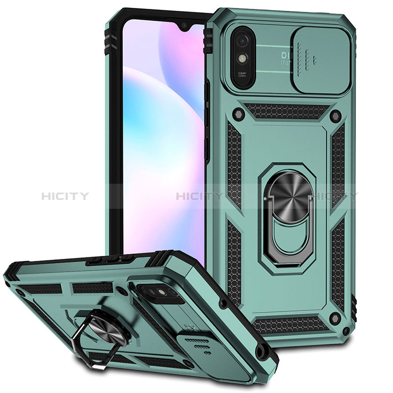 Funda Bumper Silicona y Plastico Mate Carcasa con Magnetico Anillo de dedo Soporte QW3 para Xiaomi Redmi 9A Verde