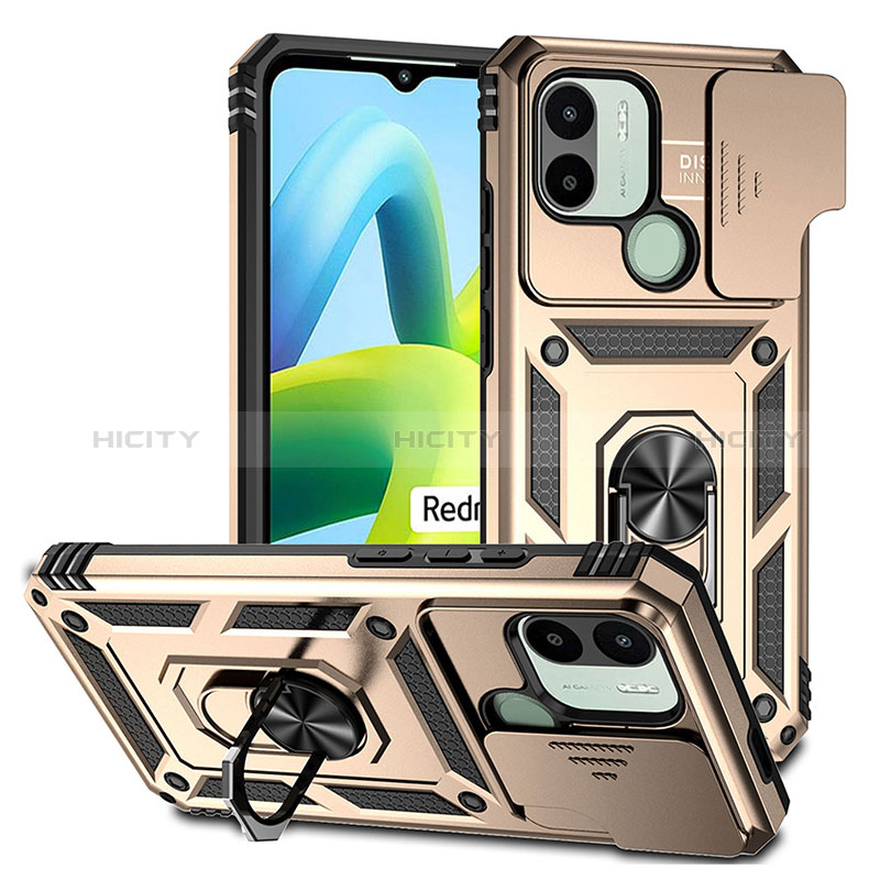 Funda Bumper Silicona y Plastico Mate Carcasa con Magnetico Anillo de dedo Soporte QW3 para Xiaomi Redmi A1 Plus Oro