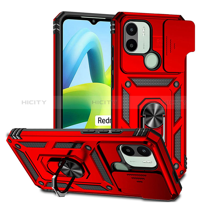 Funda Bumper Silicona y Plastico Mate Carcasa con Magnetico Anillo de dedo Soporte QW3 para Xiaomi Redmi A1 Plus Rojo