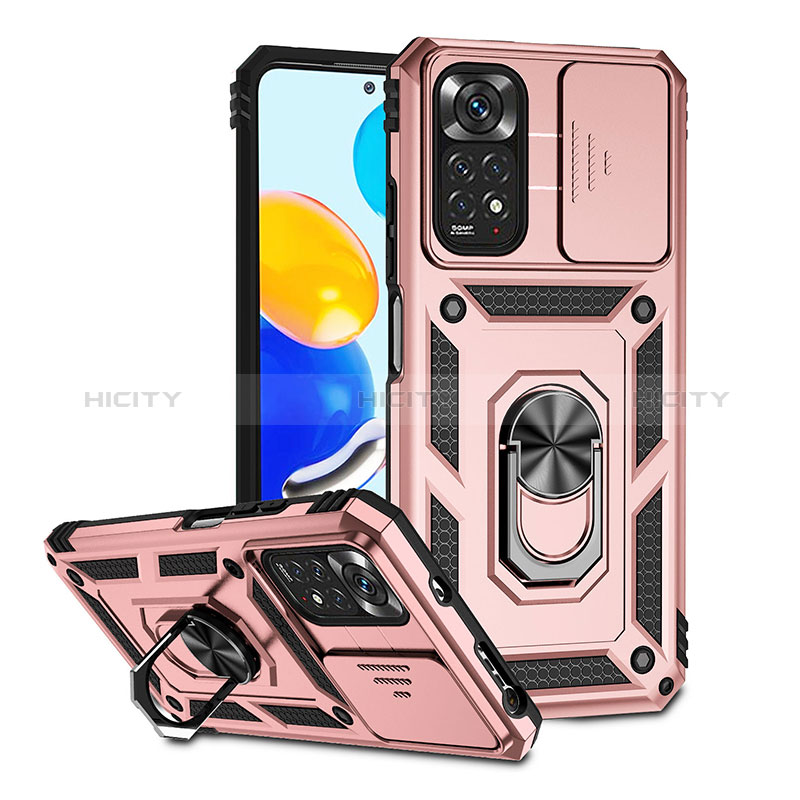 Funda Bumper Silicona y Plastico Mate Carcasa con Magnetico Anillo de dedo Soporte QW3 para Xiaomi Redmi Note 11 4G (2022)