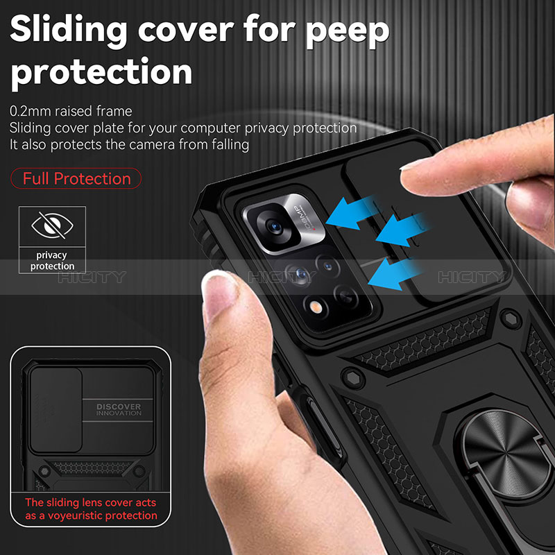 Funda Bumper Silicona y Plastico Mate Carcasa con Magnetico Anillo de dedo Soporte QW3 para Xiaomi Redmi Note 11 Pro+ Plus 5G